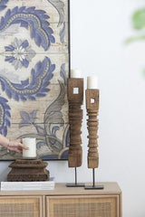 Antique Carved Pillar Candle Holder - 260 X 260 X 1140