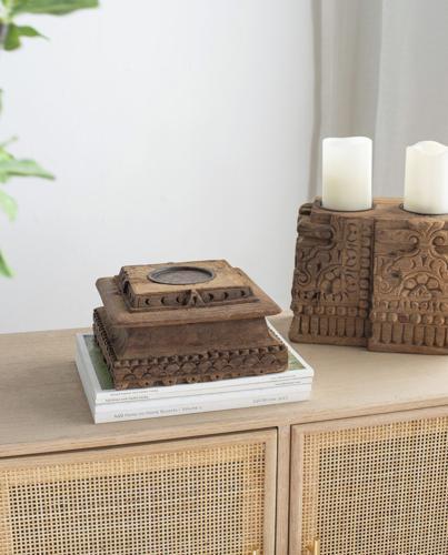 Antique Carved Pillar Candle Holder - 260 X 260 X 1140