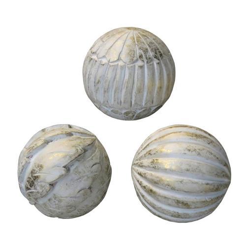 Carved Mango Wood Spheres Set of 3 - 127 X 127 X 127