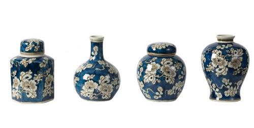 Blue and White Jar and Vase Set of 4 - 105 X 95 X 155