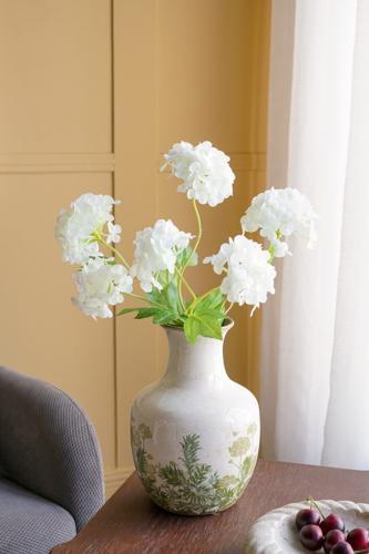 Ceramic Green Floral Vase - 175 X 175 X 255
