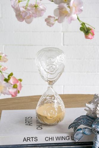 Rose Embossed Hourglass with Tan Sand - Small