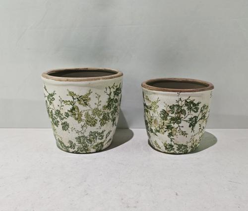 Green Floral Pot - Green - 145 X 145 X 135
