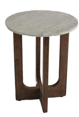 Marble Top Side Table - Walnut / Marble - 400 X 400 X 500