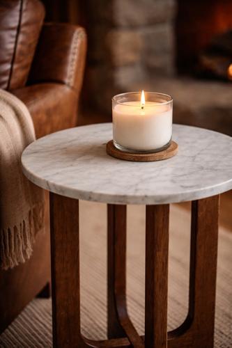 Marble Top Side Table - Walnut / Marble - 400 X 400 X 500