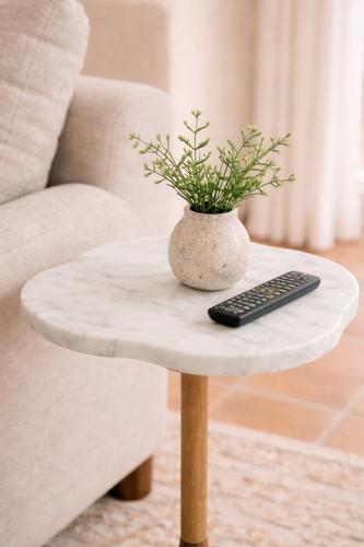 Marble Top Side Table - Walnut - 300 X 285 X 500