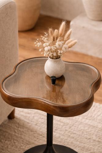 Clover Side Table Withglass Lid - Walnut / Black - 290 X 290 X 550