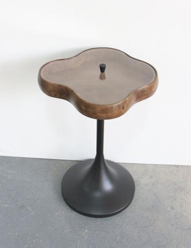 Clover Side Table Withglass Lid - Walnut / Black - 360 X 325 X 510