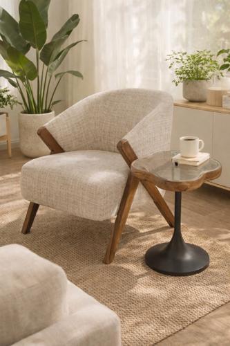 Clover Side Table Withglass Lid - Walnut / Black - 360 X 325 X 510