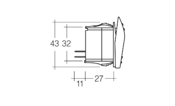 Off/On sealed rocker switch with LED indicators, designed for 20A at 12V and 10A at 24V, ideal for automotive and marine use.