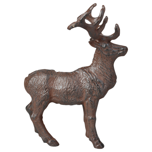 Set of 2 assorted cast iron deer figurines, showcasing detailed antlers, handcrafted with traditional techniques.