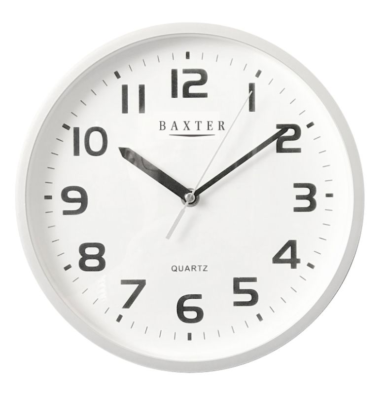 Sleek silver wall clock by BAXTER, 25cm size with easy-to-read Arabic numerals, blending style and functionality for any space.