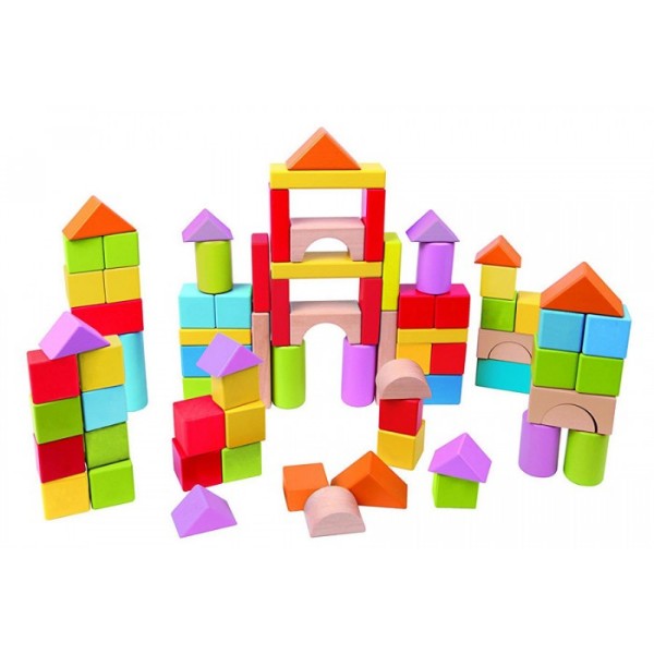 Colorful Hape 101 Beech Blocks featuring various shapes for creative building and play, perfect for young children.