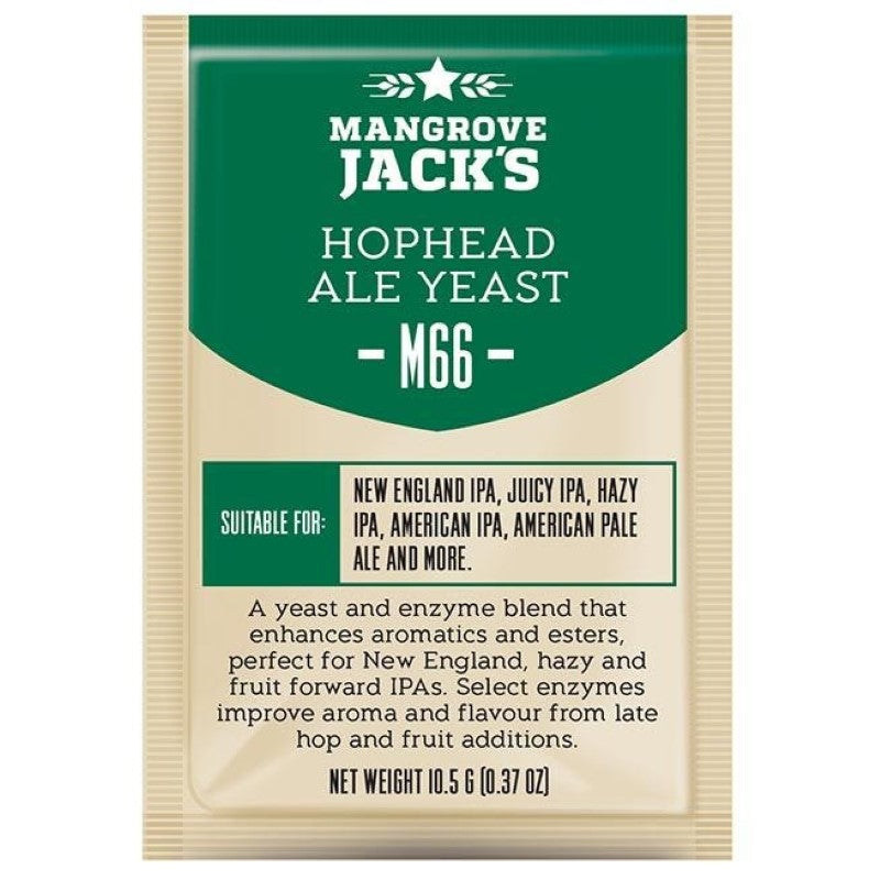 Mangrove Jack's CS M66 Hophead Ale Yeast 10.5g for brewing aromatic, fruit-forward New England-style IPAs.