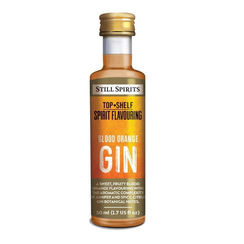 Still Spirits Top Shelf Blood Orange Gin: premium flavoring infusing gin with fresh blood orange and complex botanical notes.