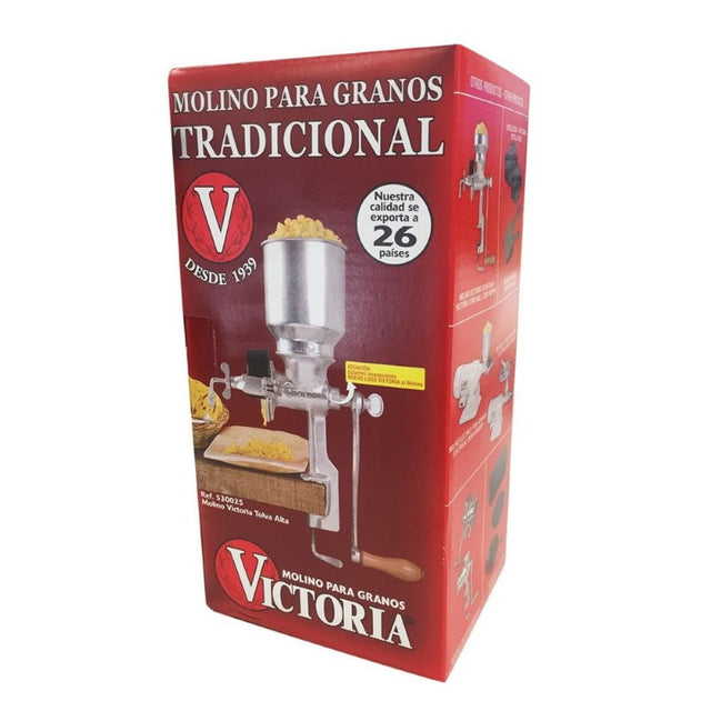 Manual Grain Mill Cast Iron designed for grinding grains like wheat and corn, made from durable gray cast iron.