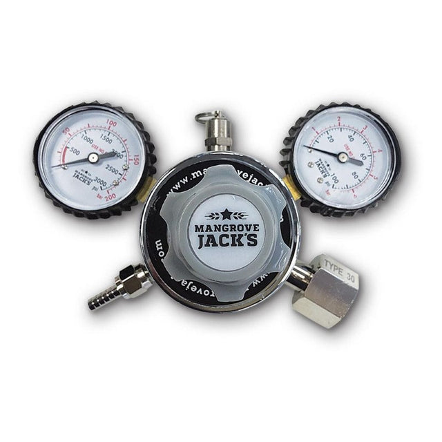 Dual gauge CO2 regulator for kegerators, ensuring precise carbonation control and consistent performance for home brewers.