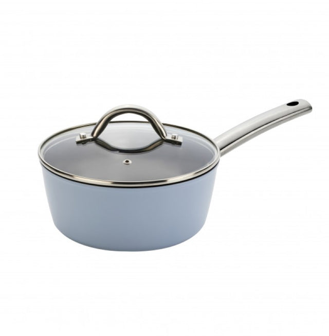 Wiltshire Easycook 20cm blue non-stick saucepan with glass lid, ideal for quick heating and easy cleanup. Suitable for all cooktops.