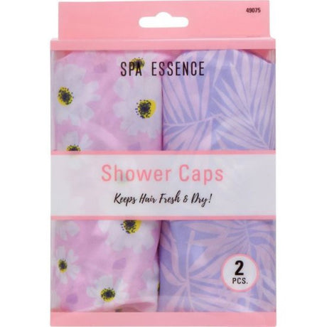 Cala Shower Cap Duo Pack featuring stylish Daisy and Palms designs for hair protection during showers and baths.