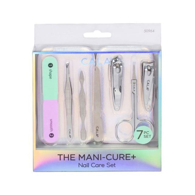 Cala 7pc Manicure Set in stylish white ombre case, featuring essential tools for professional nail care and grooming.