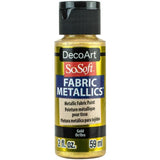 Gold DecoArt SoSoft Metallic Paint in 2oz, perfect for creating vibrant, flexible fabric designs with a lustrous finish.