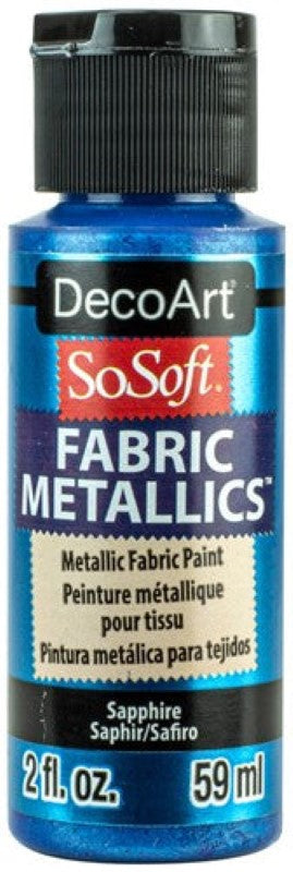 Sapphire metallic paint in 2oz for vibrant fabric designs; soft finish, machine washable, perfect for various materials.