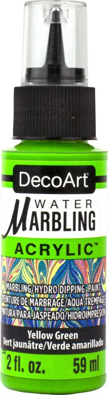 DecoArt Yellow Green Water-Marbling Paint in 59ml, perfect for creating unique, vibrant water marbling designs.