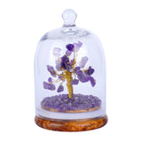 Amethyst Dome Crystal Tree featuring 150 amethyst chips in a glass dome, promoting healing, positivity, and tranquility.