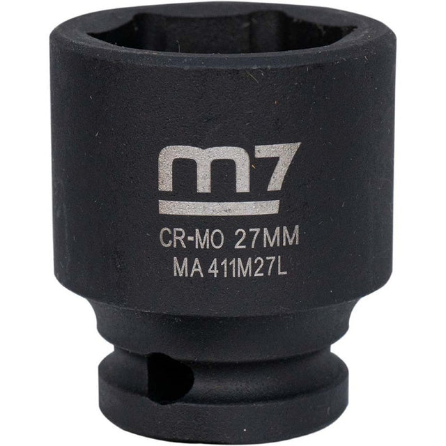 M7 Impact Socket 1/2in Dr. 27mm, durable chrome molybdenum steel for optimal torque, ideal for mechanics and DIY projects.