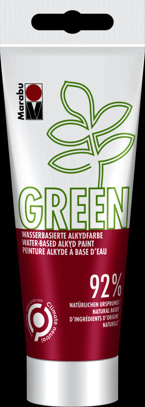 Marabu Green Water-Based Alkyd Paint 100ml in Cherry Red, eco-friendly, vegan, and ideal for various art projects.