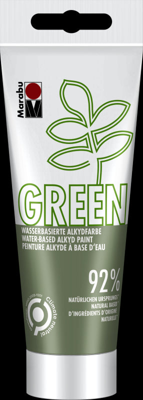 Eco-friendly Marabu Green water-based alkyd paint in Mistletoe shade, perfect for artists and hobbyists.