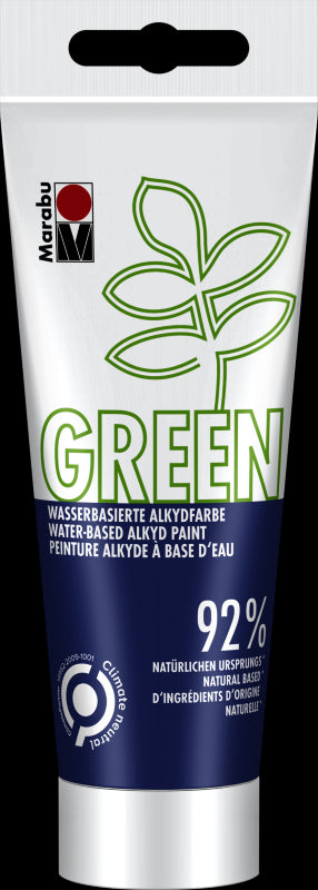 Marabu Green water-based alkyd paint in Night Blue, eco-friendly, vegan, durable, suitable for various surfaces.