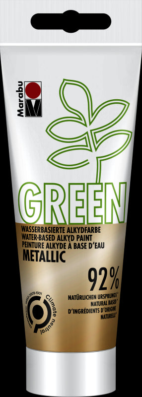 Marabu Green Water-Based Alkyd Paint in Metallic Gold (100ml) offers eco-friendly, vibrant color for various surfaces.