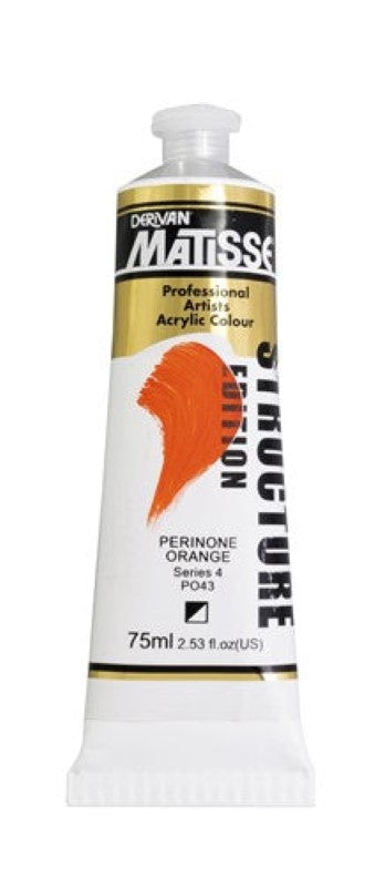 Vibrant PERINONE ORANGE S4 acrylic paint in a 75ml tube, perfect for textured applications and impasto techniques.