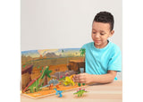 Colorful eco-friendly dinosaur playset with 80+ elements for imaginative and educational pretend play for kids aged 3+.