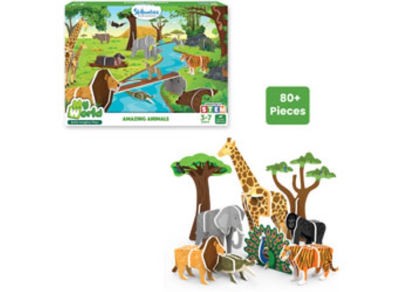 Educational toy with over 80 elements for kids to build habitats, fostering creativity and eco-friendly awareness.