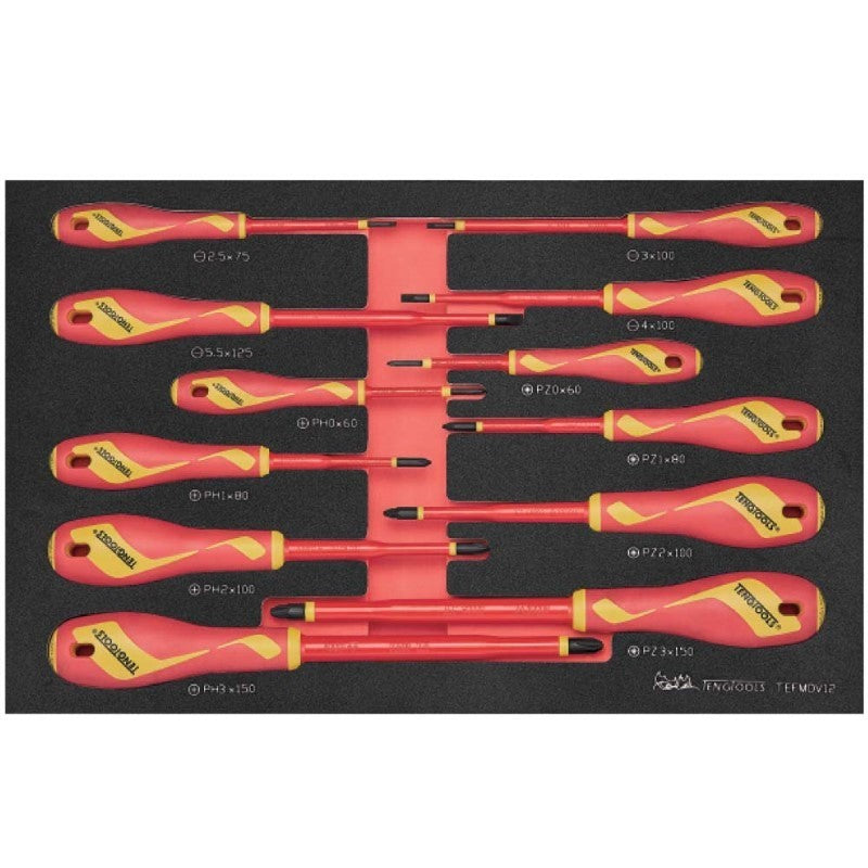 Teng 12pc Insulated Screwdriver Set for safe electrical work, featuring ergonomic tools with 1000V insulation for reliability.