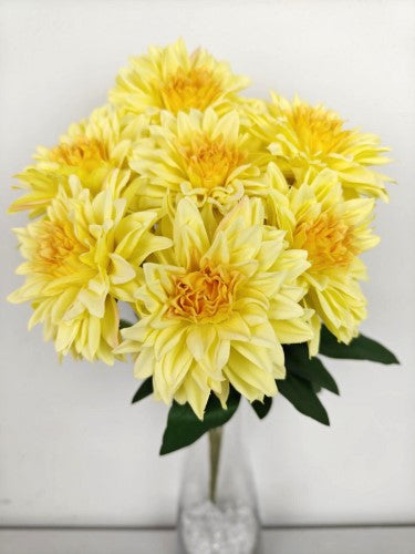 Artificial 7 Heads Dahlia Bush (Yellow)