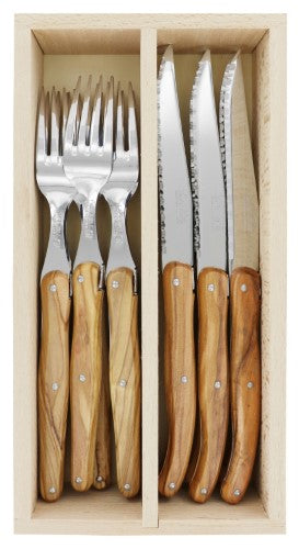 Cutlery Set in Tray - ANDRE VERDIER Olive Wood (12 Piece)
