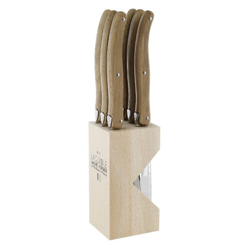 Steak Knife Set in Block - ANDRE VERDIER Toasted Oak (6 Piece)