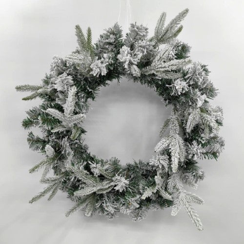 Artificial Snowy Mixed Pine Wreath with LED Light (24")