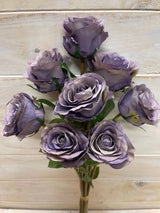 Artificial Rose Bud Bundle - X 8 (Mauve Purple)