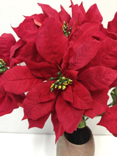 Artificial Red Poinsettia Bush X 5 - XL (26cm)