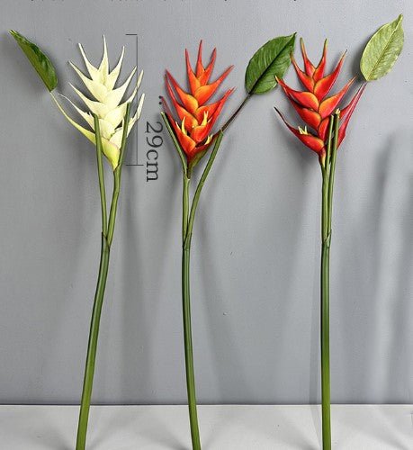 Artificial Heliconia Stem with Leaf - Large (Red)