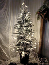 Snowy PE Pine Tree with Pot & 200 LED warm Lights (5')