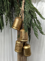Ornament - Gold Metal Vintage Bells with Jute Hanging Rope (11cm X 6.5cm)