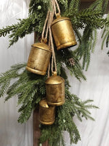 Ornament - Gold Metal Vintage Bells with Jute Hanging Rope (11cm X 6.5cm)