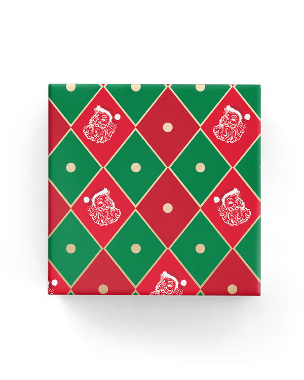 Wrapping Paper - Harlequin Santa Wrap Green Red
