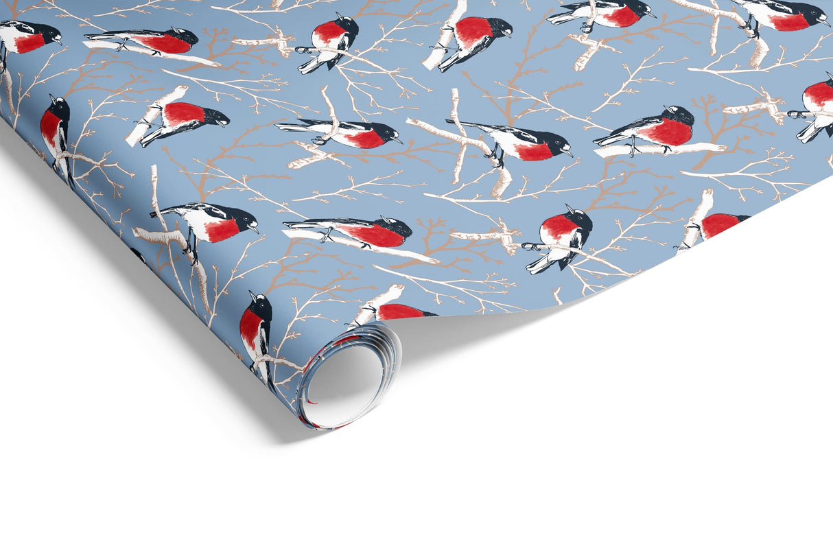 Wrapping Paper - Robins on Matte Wrap French Blue