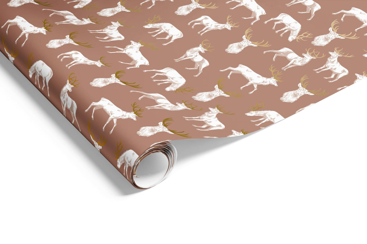 Wrapping Paper - Stag on Matte Wrap Mocha Gold